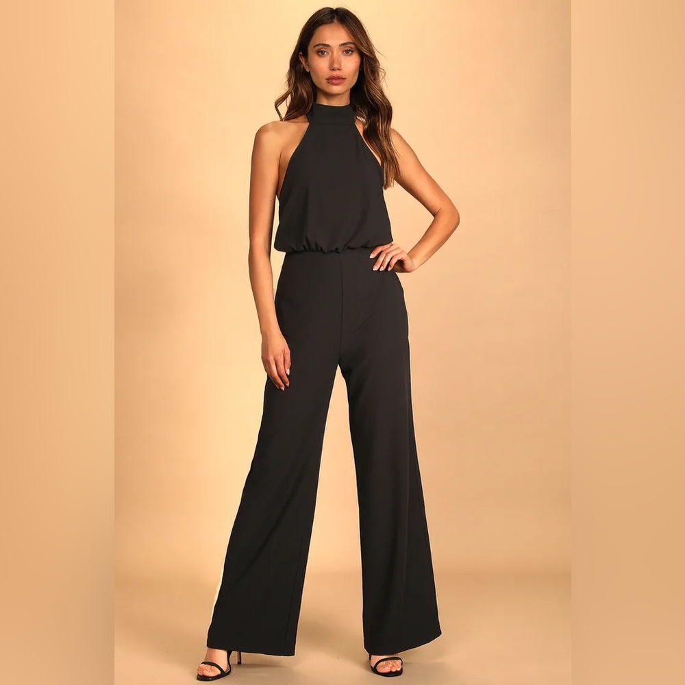 Lulus Moment for Life Black Halter Backless Jumpsuit Romper Small